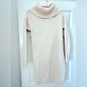 Ann Taylor Cream Ribbed Turtleneck Sweater Dress